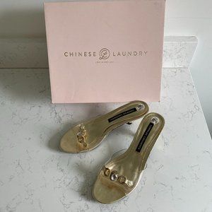 Chinese Laundry Gold Slip On Women's Heels Size 8.5